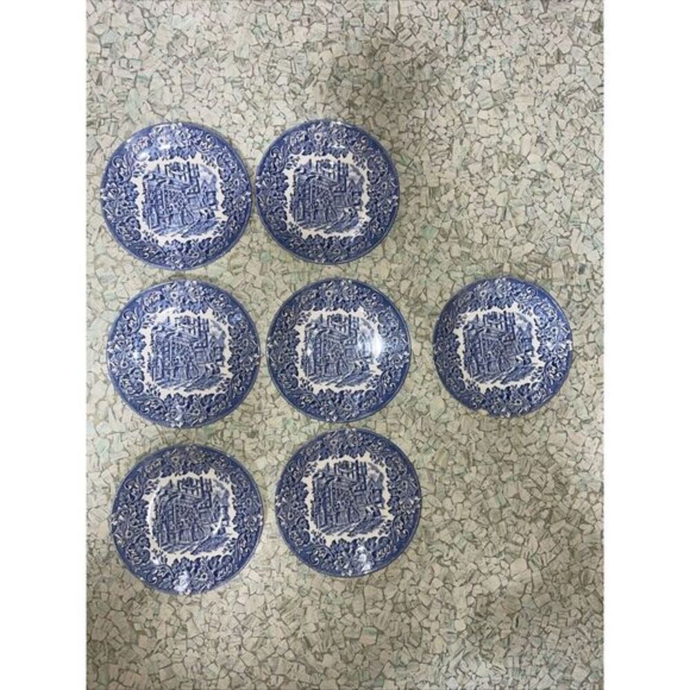 English Ironstone Dickens Series Saucers 5.5". 7 Plates Mint